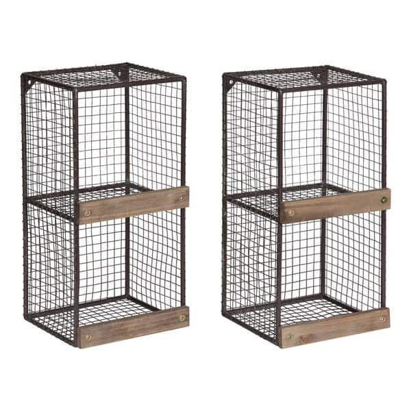 slide 2 of 6, Kate and Laurel Linde 2-pack Metal Cage Organizer Wall Shelves