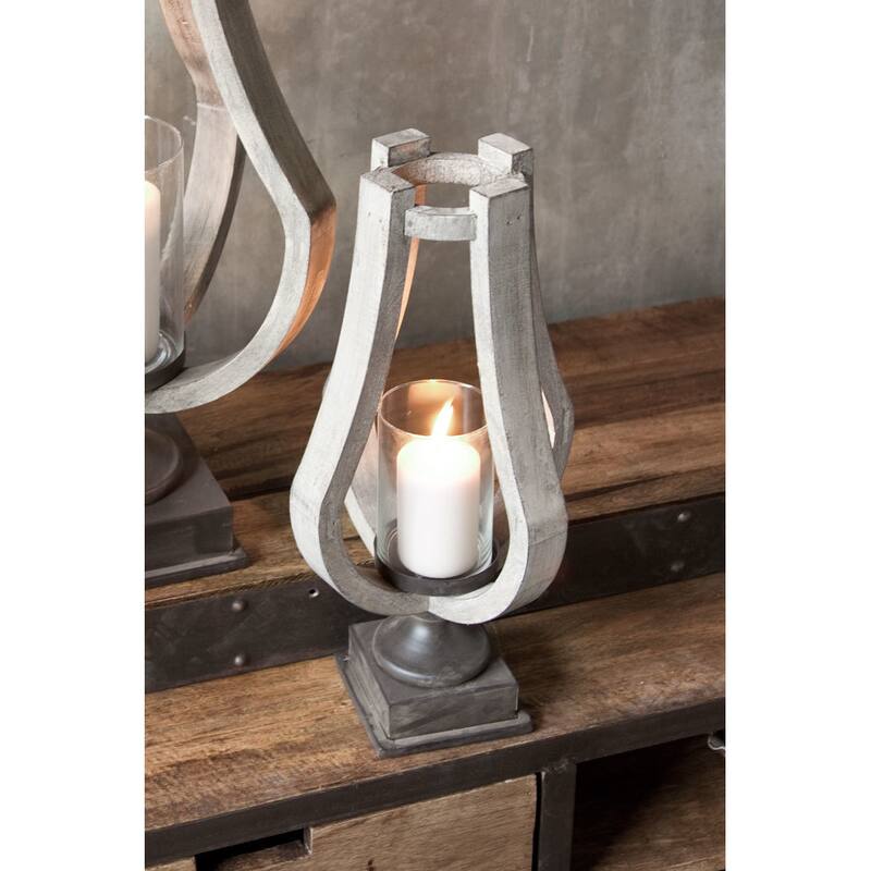 Brillion Small Rustic Wood Metal Table Candle Holder - Silver