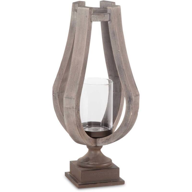 Brillion Small Rustic Wood Metal Table Candle Holder