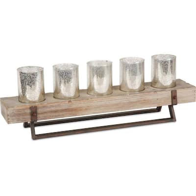 Benk Wood and Black Metal Five Cup Candle Holder - 27.0L x 13.8W x 7.1H