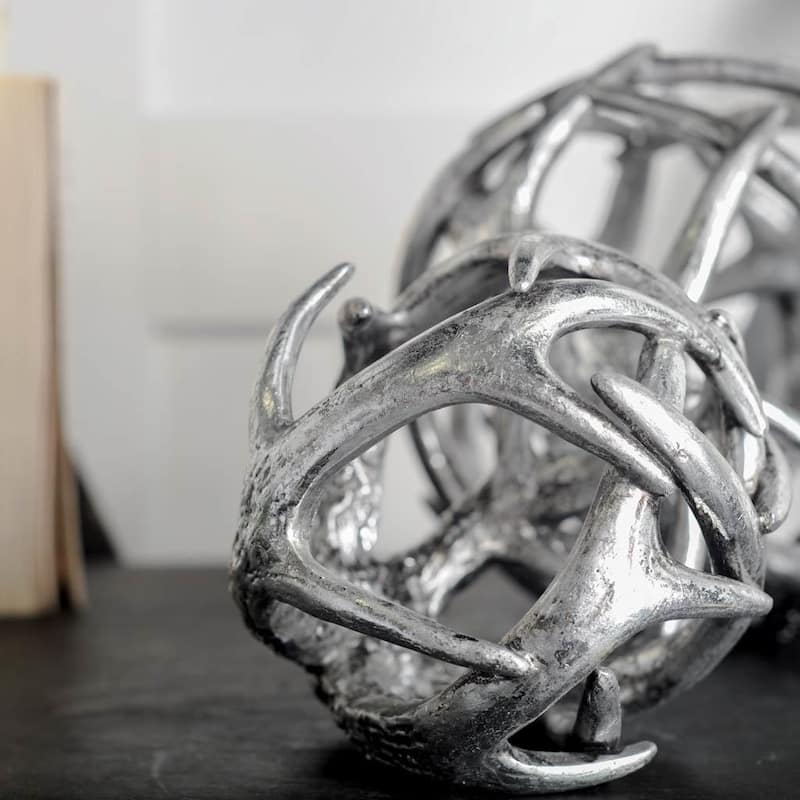 Ramus III (Small) Silver Antler Shaped Decorative Orb Ball - 4.7L x 4.7W x 4.7H