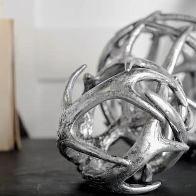 Ramus III (Small) Silver Antler Shaped Decorative Orb Ball - 4.7L x 4.7W x 4.7H