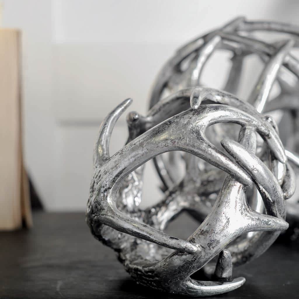 Ramus III (Small) Silver Antler Shaped Decorative Orb Ball - 4.7L x 4.7W x 4.7H