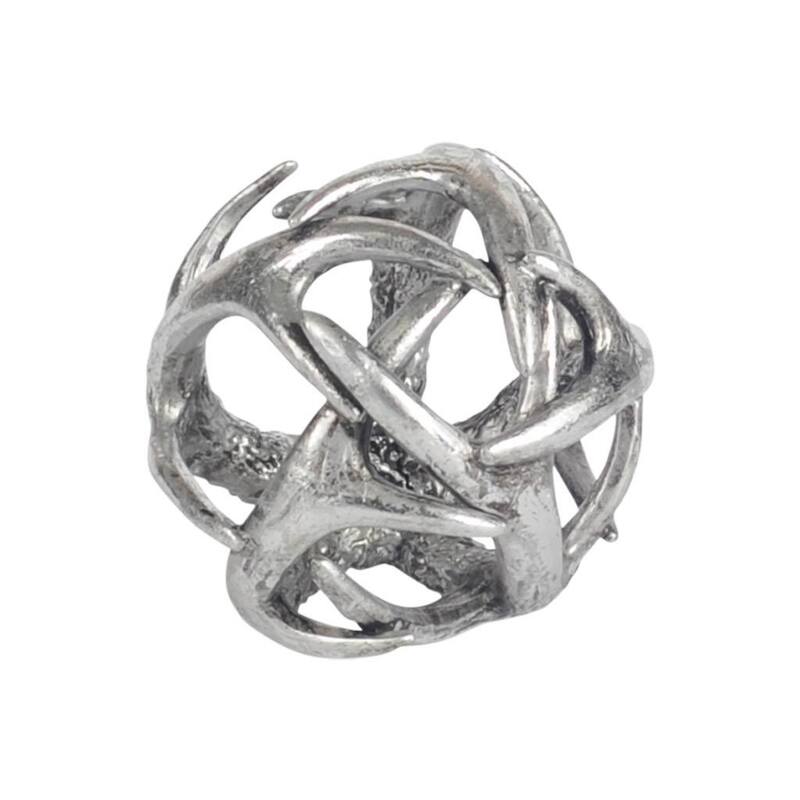 Ramus III (Small) Silver Antler Shaped Decorative Orb Ball - 4.7L x 4.7W x 4.7H