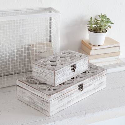Floribundus White Wood Decorative Boxes (Set of 2) - Small