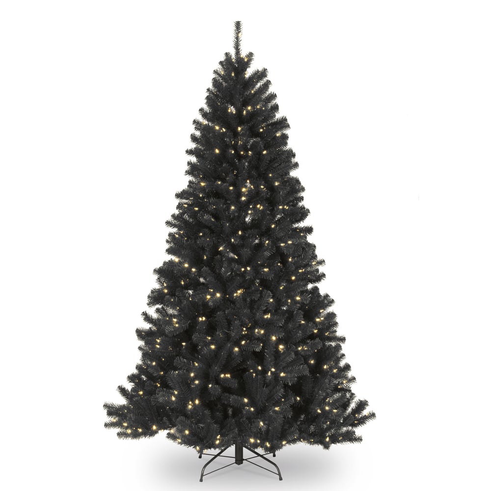 National Tree Company Halloween Pre-Lit Artificial Full Tree, Black, North Valley Spruce, White Lights, Includes Stand, 7.5 Feet