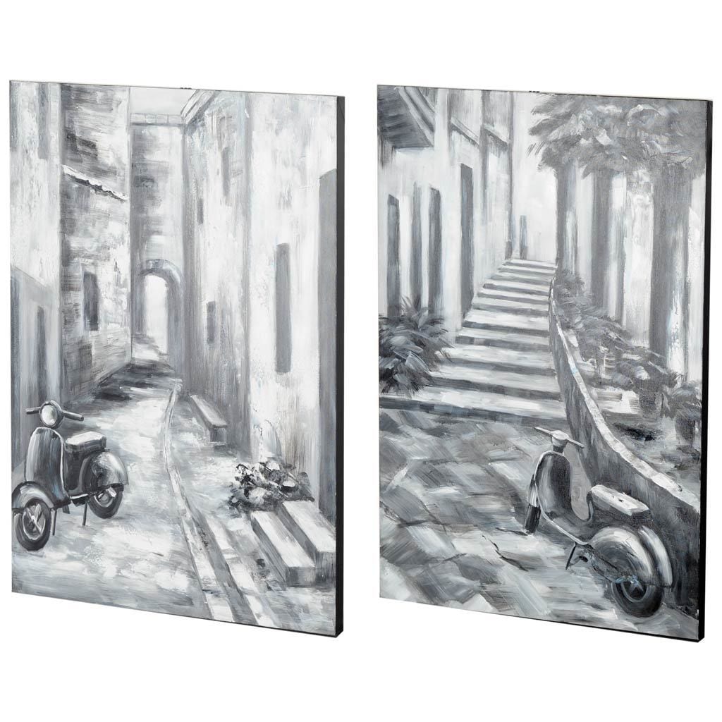 Mercana Memory Lanes Diptych Italian Laneway Original Hand Painted on Canvas Oil Painting (Set of 2)