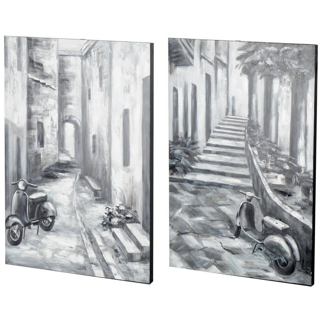 Memory Lanes Diptych Italian Laneway Original Hand Painted on Canvas Oil Painting (Set of 2)