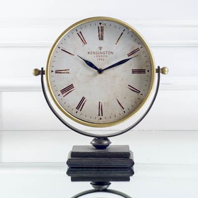 Houston Gold Metal Half Moon Base Table Clock - 4.0L x 12.0W x 13.0H