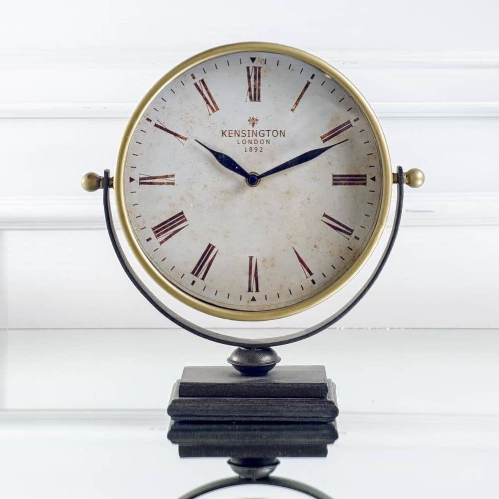 Houston Gold Metal Half Moon Base Table Clock - 4.0L x 12.0W x 13.0H