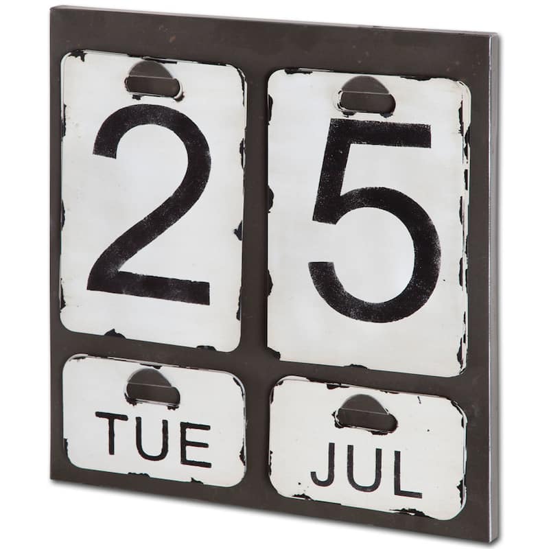 Dario White Metal Distressed Hanging Day Calendar - Small