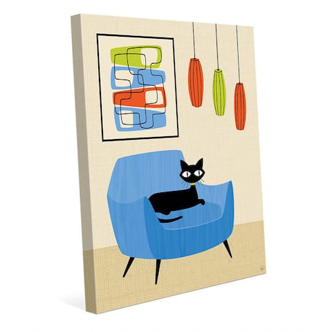 Retro Blue Chair Black Cat Wall Art Canvas Print