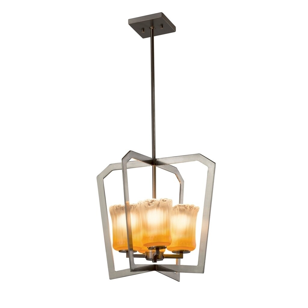 Justice Design Group Veneto Luce Aria 4-light Brushed Nickel Chandelier, Gold with Clear Rim Cylinder - Rippled Rim Shade - Chandeliers For Bedrooms by Overstock.com