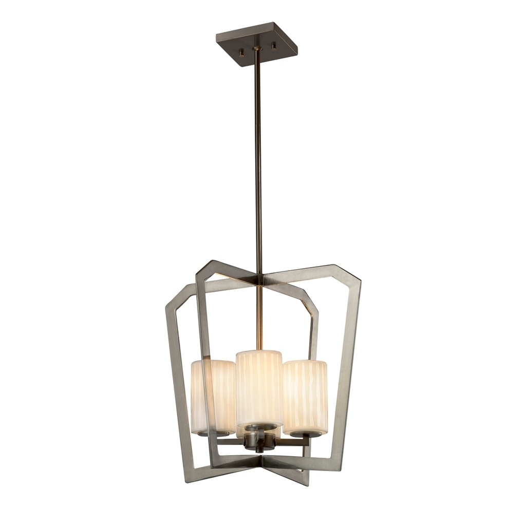 Justice Design Group Limoges Aria 4-light Brushed Nickel Chandelier, Waterfall Cylinder - Flat Rim Shade - Silver - Chandeliers For Bedrooms by Overstock.com
