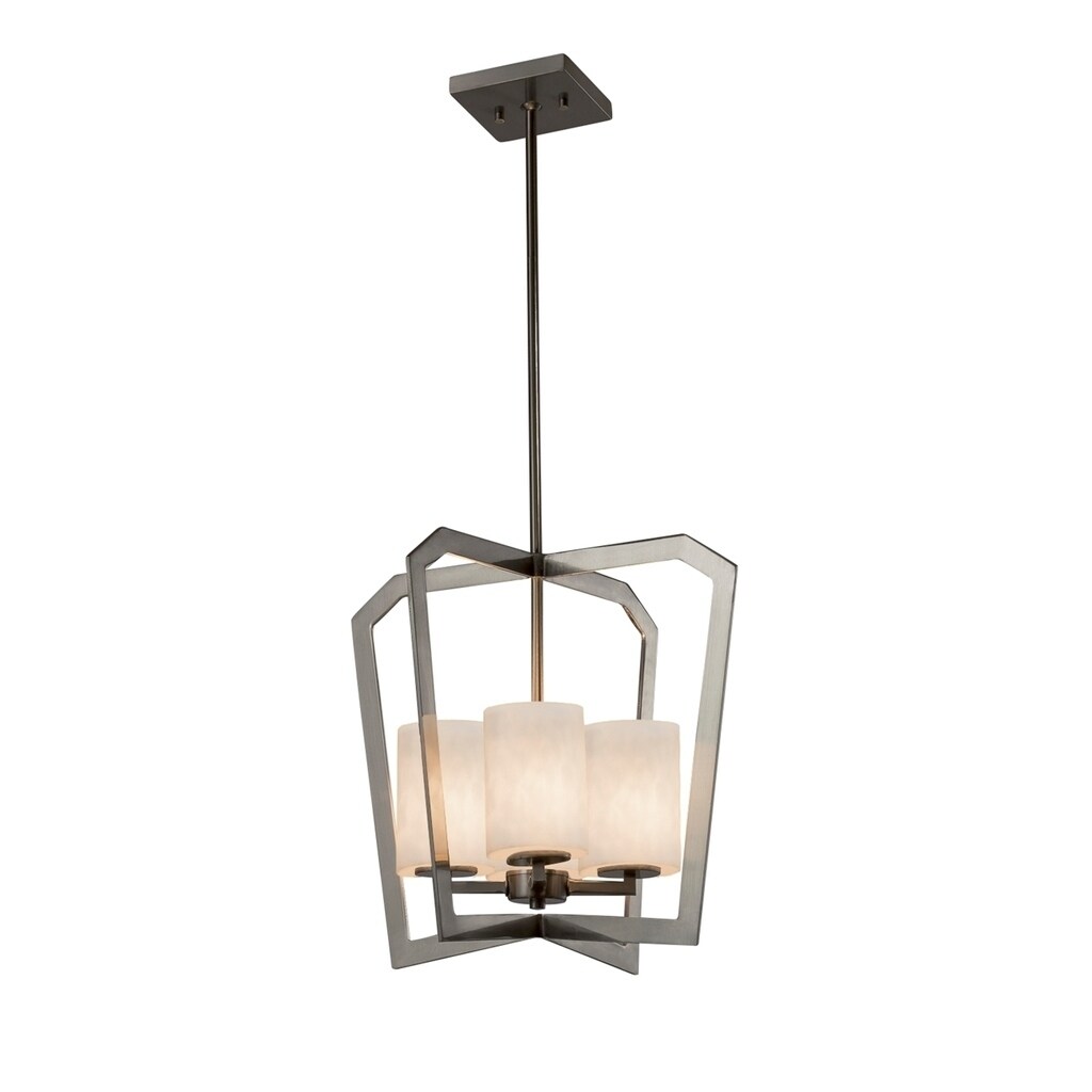 Justice Design Group Clouds Aria 4-light Brushed Nickel Chandelier, Clouds Cylinder - Flat Rim Shade - Silver - Chandeliers For Bedrooms by Overstock.com