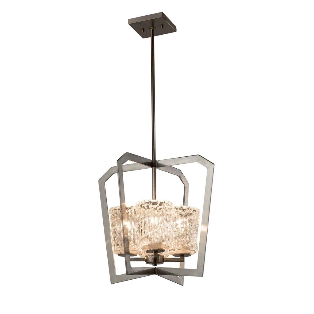 Justice Design Group Veneto Luce Aria 4-light Brushed Nickel Chandelier, Clear Textured Cylinder - Rippled Rim Shade - Silver - Chandeliers For Bedrooms by Overstock.com