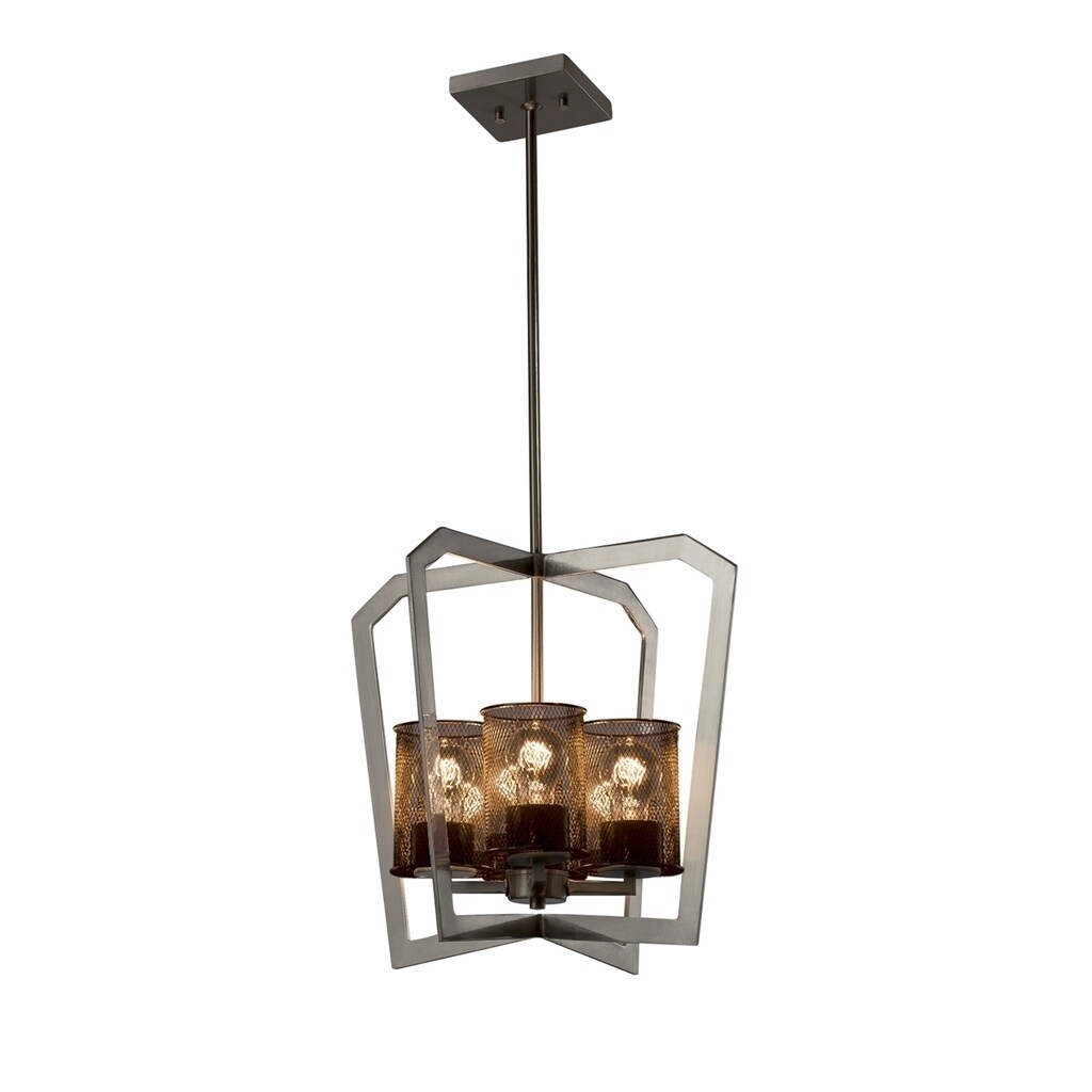 Justice Design Group Wire Mesh Aria 4-light Brushed Nickel Chandelier, Cylinder - Flat Rim Shade - Silver - Chandeliers For Bedrooms by Overstock.com