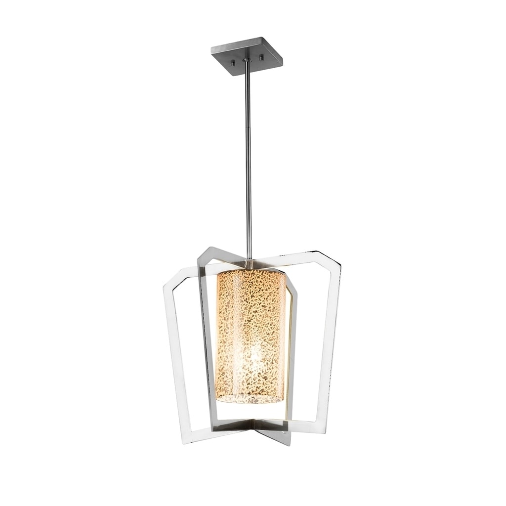 Artisan Glass Shade in Weave Aria 1-Light Intersecting Chandelier Fusion Brushed Nickel Finish