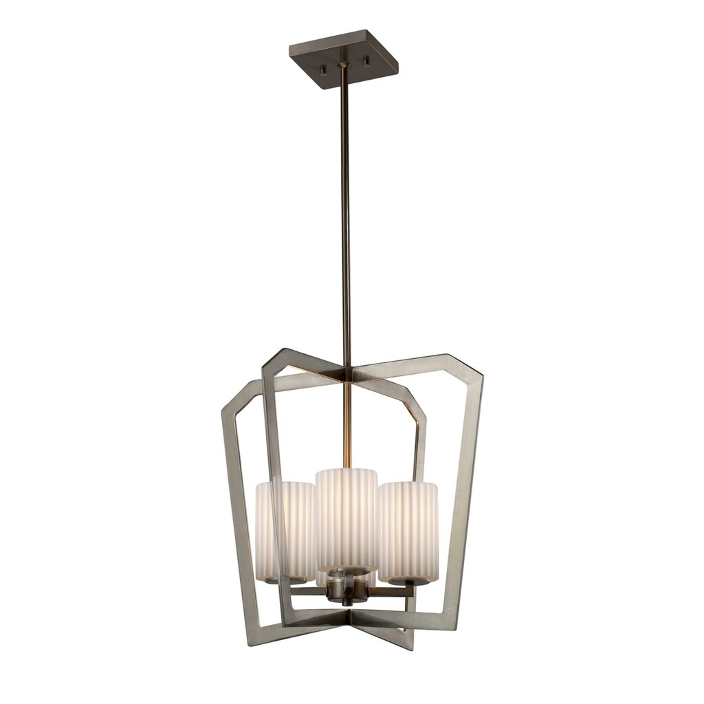 Justice Design Group Limoges Aria 4-light Brushed Nickel Chandelier, Pleats Cylinder - Flat Rim Shade - Silver - Chandeliers For Bedrooms by Overstock.com