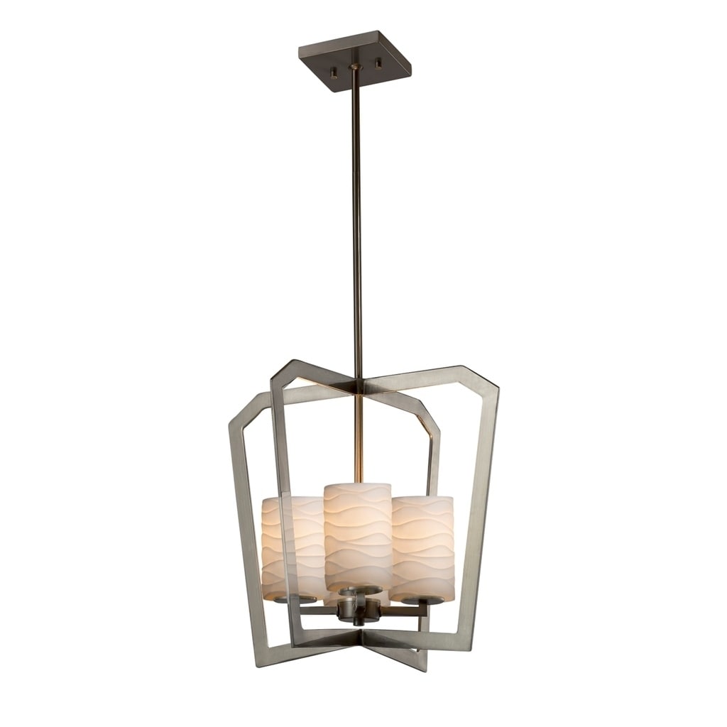 Justice Design Group Limoges Aria 4-light Brushed Nickel Chandelier, Waves Cylinder - Flat Rim Shade - Silver - Chandeliers For Bedrooms by Overstock.com
