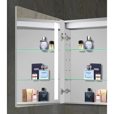 Royale 31.5 in. x 27.625 in Lighted Impressions Frameless Recessed LED Mirror Medicine Cabinet in Aluminum Royale 31.5 in. x 27.625 in Lighted Impressions Frameless Recessed LED Mirror Medicine Cabinet in Aluminum