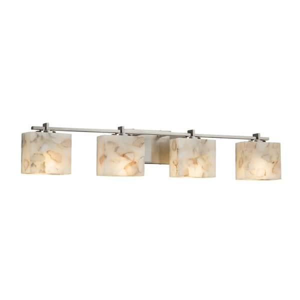 slide 2 of 2, Justice Design Alabaster Rocks Era 4-light Brushed Nickel Bath Bar, Rectangle Shade