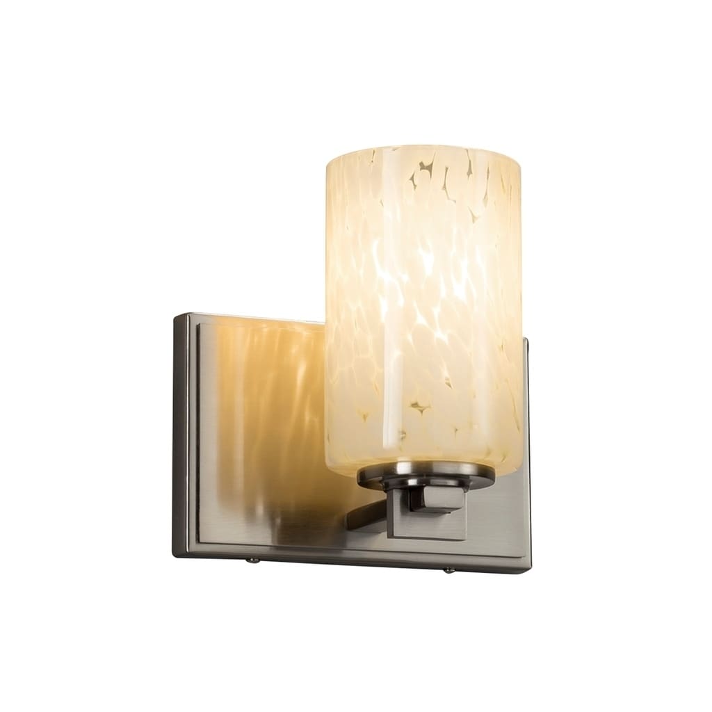 Justice Design Fusion Era 1-light Brushed Nickel Wall Sconce, Droplet Cylinder - Flat Rim Shade - Silver