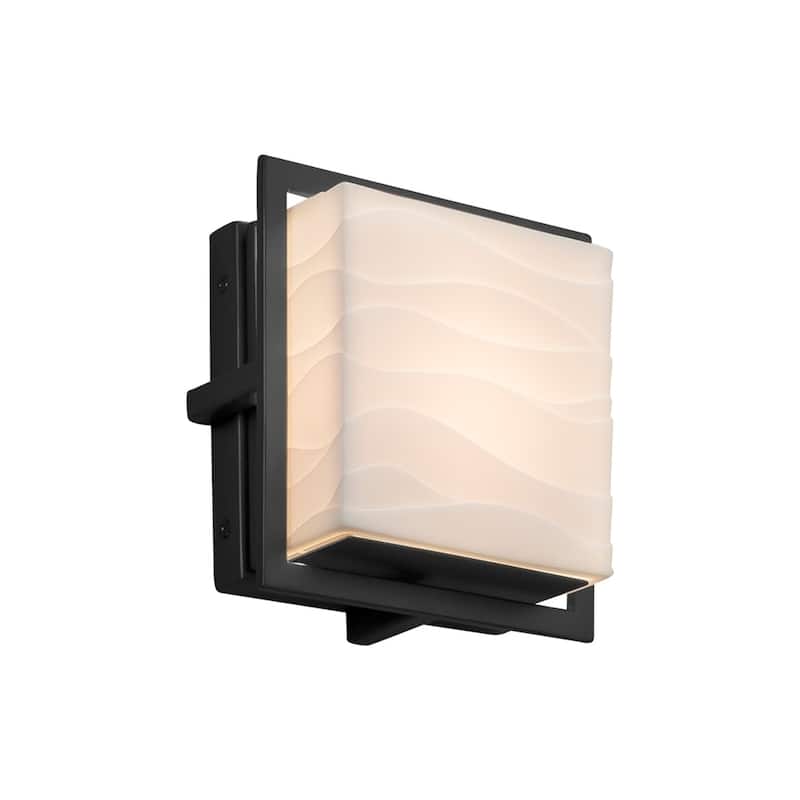 Justice Design Porcelina Avalon Matte Black ADA LED Outdoor Wall Sconce, SquareWaves Shade