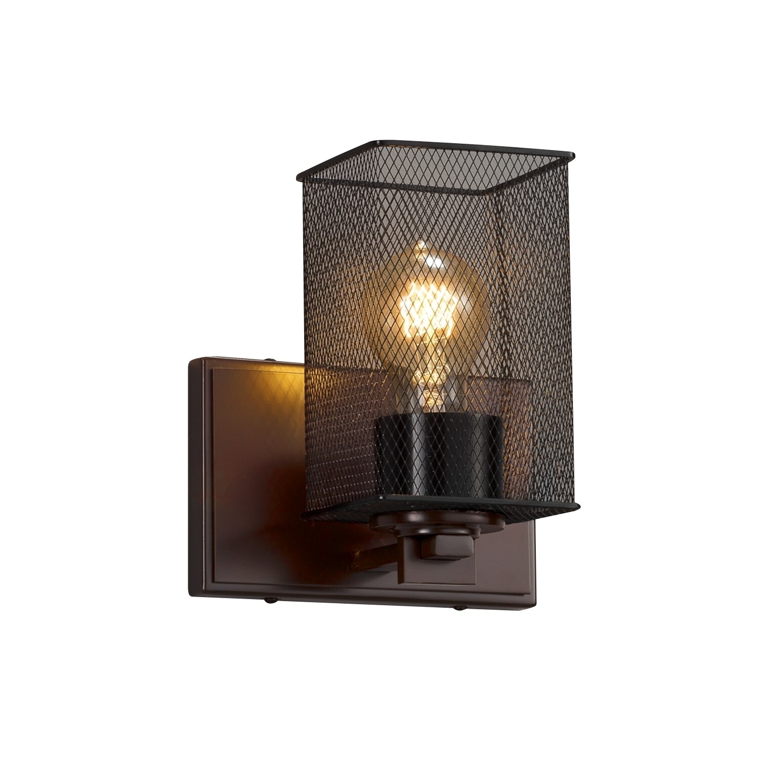 Dark Bronze Finish Wire Mesh Square with Flat Rim Wire Mesh Shade Era 1-Light Wall Sconce Dark Bronze Finish Wire Mesh Square with Flat Rim Wire Mesh Shade Era 1-Light Wall Sconce