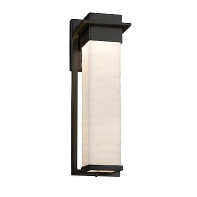 Justice Design Porcelina Pacific Matte Black LED Large Outdoor Wall Sconce, Waves Shade