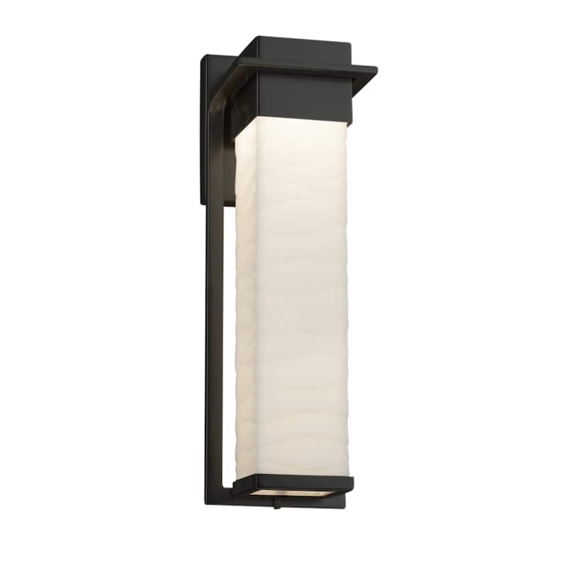 Justice Design Porcelina Pacific Matte Black LED Large Outdoor Wall Sconce, Waves Shade
