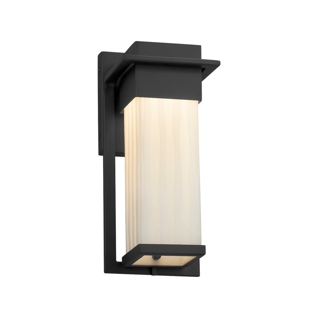 Justice Design Porcelina Pacific Matte Black LED Small Outdoor Wall Sconce, Waterfall Shade