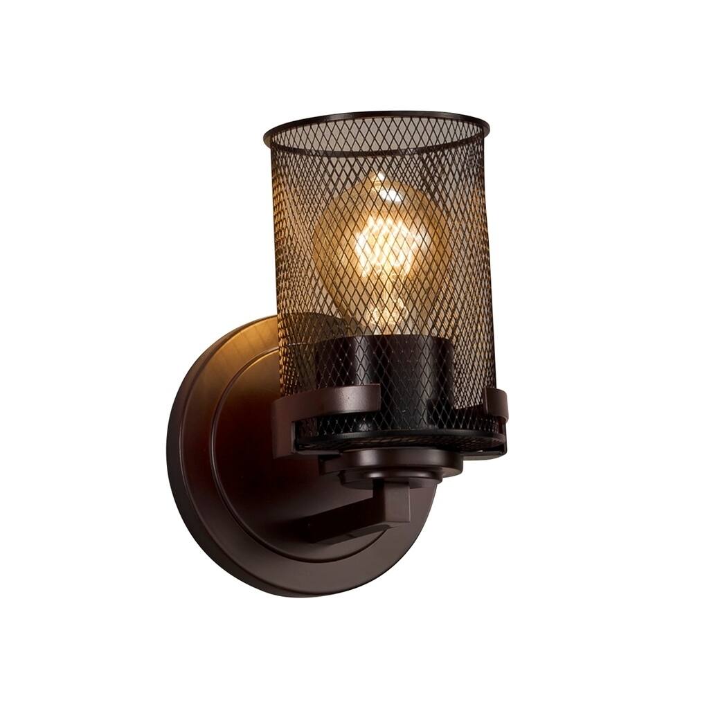 Justice Design Wire Mesh Atlas 1-light Dark Bronze Wall Sconce, Cylinder - Flat Rim Shade