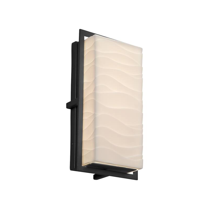Justice Design Porcelina Avalon Matte Black ADA LED Outdoor Wall Sconce, Small Waves Shade