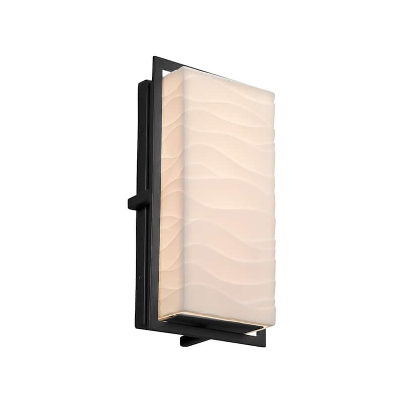 Justice Design Porcelina Avalon Matte Black ADA LED Outdoor Wall Sconce, Small Waves Shade
