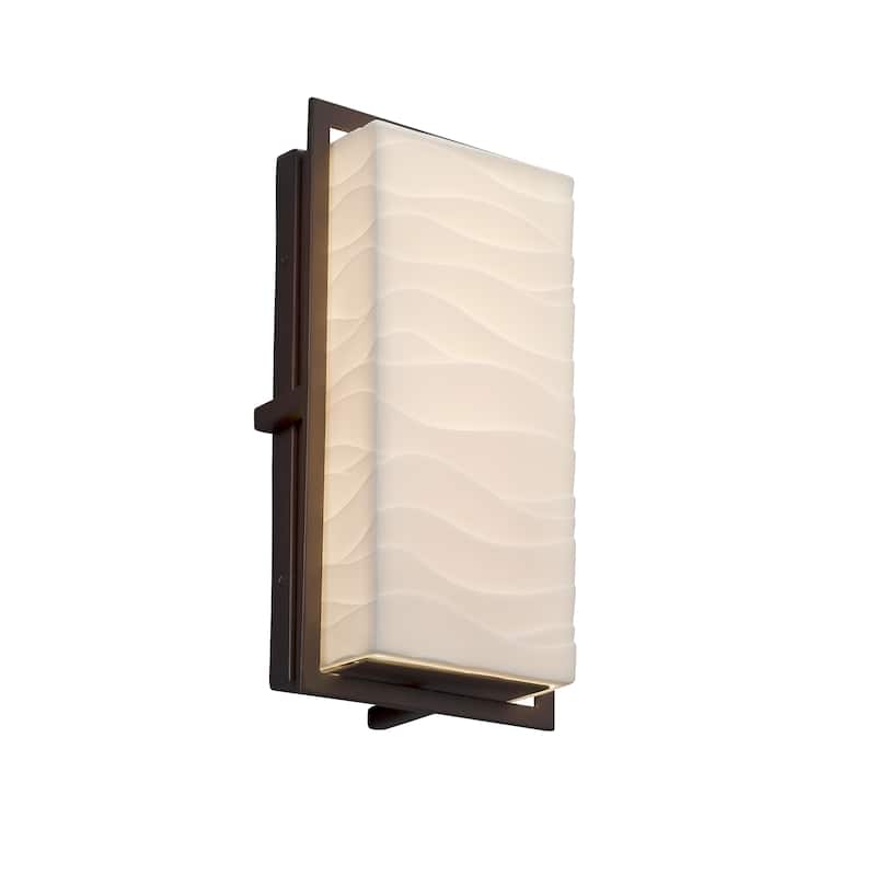 Justice Design Porcelina Avalon Dark Bronze ADA LED Outdoor Wall Sconce, Small Waves Shade