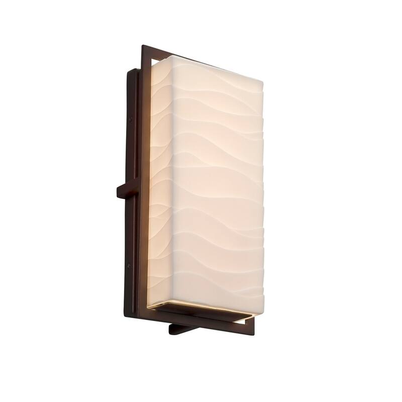 Justice Design Porcelina Avalon Dark Bronze ADA LED Outdoor Wall Sconce, Small Waves Shade