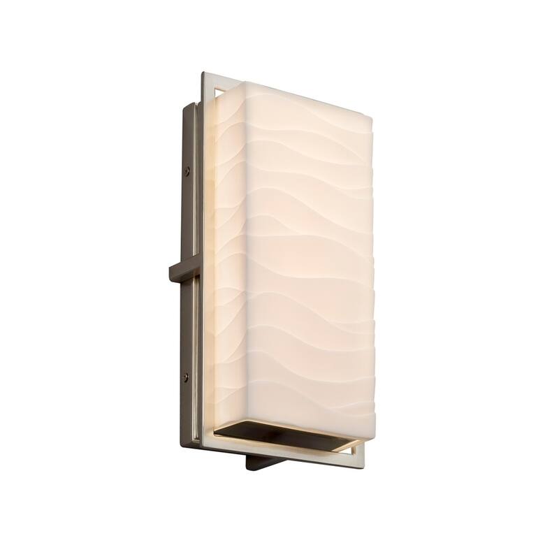 Justice Design Porcelina Avalon Brushed Nickel ADA LED Outdoor Wall Sconce, Small Waves Shade - Silver