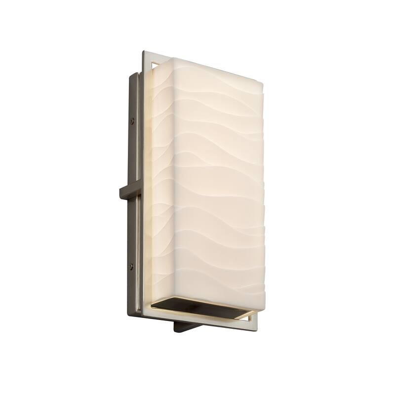 Justice Design Porcelina Avalon Brushed Nickel ADA LED Outdoor Wall Sconce, Small Waves Shade - Silver