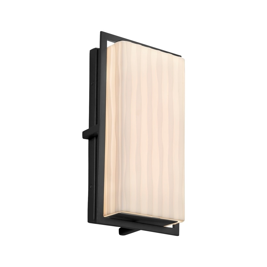 Justice Design Porcelina Avalon Matte Black ADA LED Outdoor Wall Sconce, Small Waterfall Shade