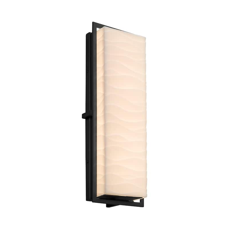 Justice Design Porcelina Avalon Matte Black ADA LED Outdoor Wall Sconce, Waves Shade