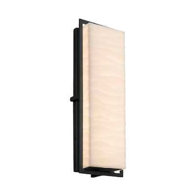 Justice Design Porcelina Avalon Matte Black ADA LED Outdoor Wall Sconce, Waves Shade