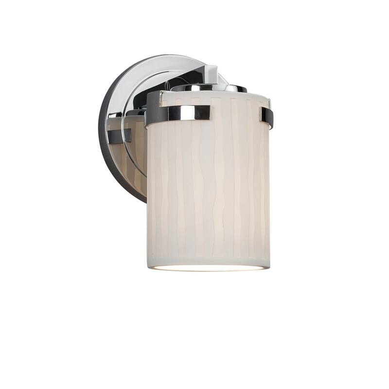 Justice Design Limoges Atlas 1-light Polished Chrome Wall Sconce, Waterfall Cylinder - Flat Rim Shade - Polished Chrome