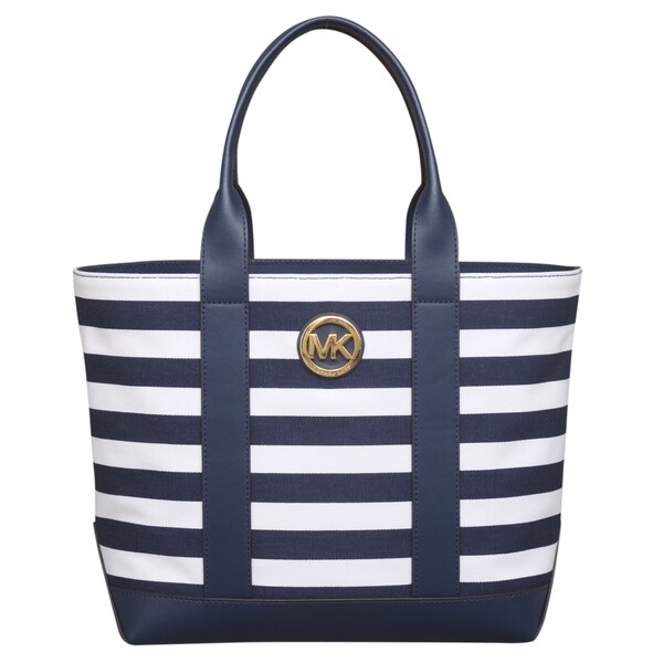 navy blue and white michael kors bag