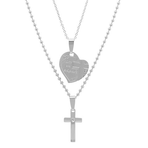 His and Hers CZ Cross and Heart Pendants in 3 colors