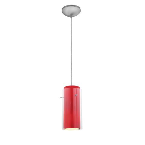 Access Lighting Glass'n Glass Cylinder 1-light Brushed Steel Cord Pendant with Clear-Red Glass