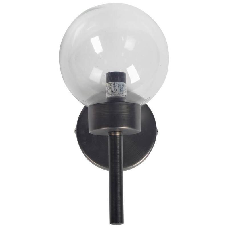 Boltern II 6x12 Black Toned Glass Globe Wall Sconce - 6.0L x 6.0W x 12.0H