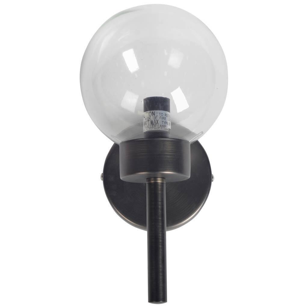 Boltern II 6x12 Black Toned Glass Globe Wall Sconce - 6.0L x 6.0W x 12.0H