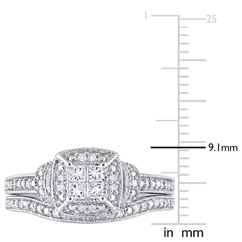 Miadora Signature Collection 10k White Gold 1/3ct TDW Princess and Round-Cut Diamond Quad Halo Bridal Set