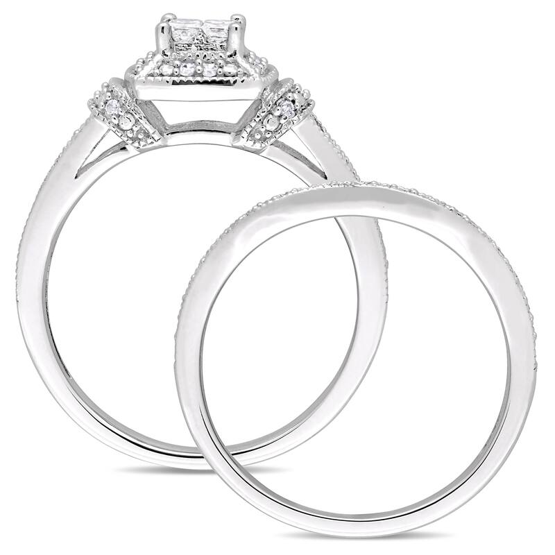 Miadora Signature Collection 10k White Gold 1/3ct TDW Princess and Round-Cut Diamond Quad Halo Bridal Set